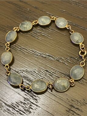 Gold Plated 925 silver gold Link Aqua Chalcedony Bracelet